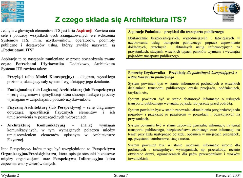 Dodatkowo, Architektura Systemu ITS zawiera także: - Przegląd (albo Model Koncepcyjny) diagram, wysokiego poziomu, ukazujący cały system i wyjaśniający jego działanie.