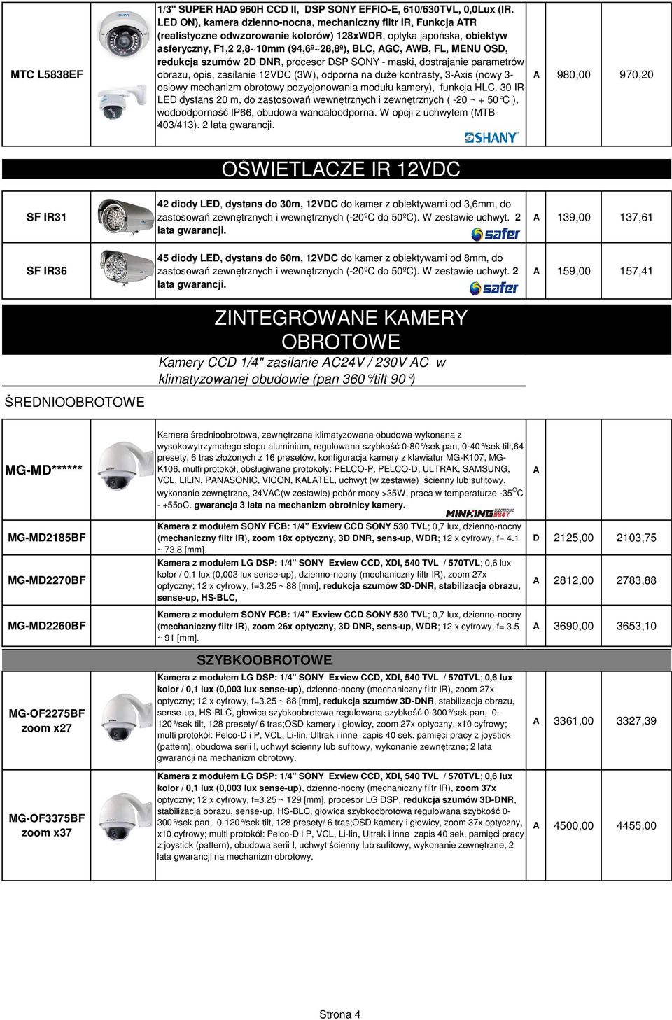 MENU OSD, redukcja szumów 2D DNR, procesor DSP SONY - maski, dostrajanie parametrów obrazu, opis, zasilanie 12VDC (3W), odporna na duże kontrasty, 3-Axis (nowy 3- osiowy mechanizm obrotowy