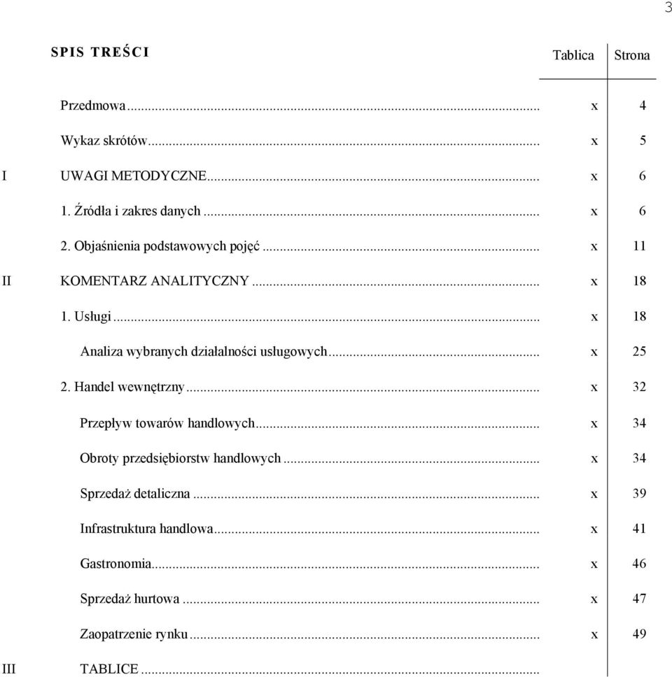 .. x 25 2. Handel wewnętrzny... x 32 Przepływ towarów handlowych... x 34 Obroty przedsiębiorstw handlowych.