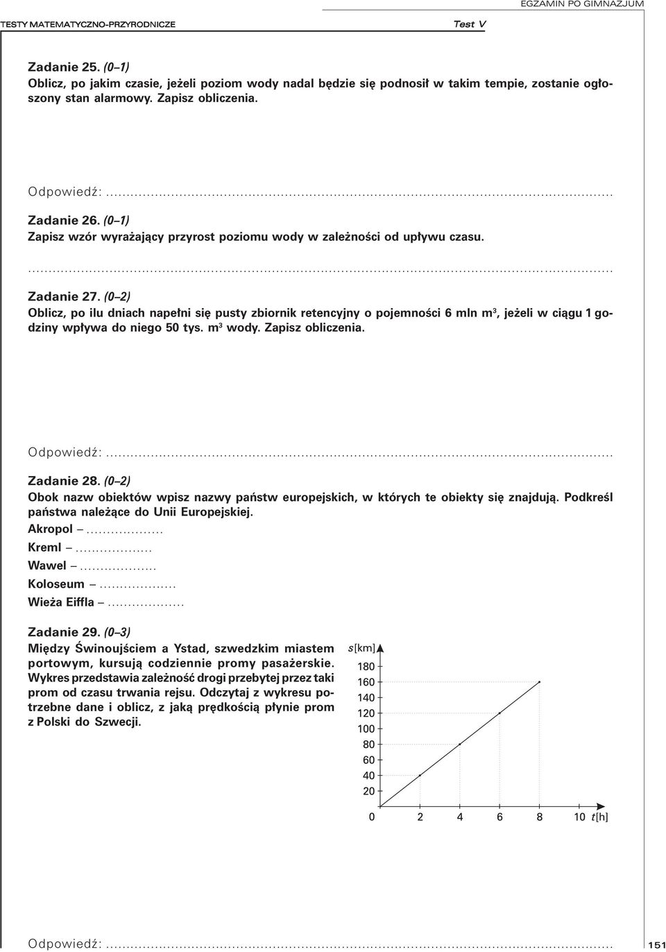 (0 2) Oblicz, po ilu dniach napełni się pusty zbiornik retencyjny o pojemności 6 mln m 3, jeżeli w ciągu 1 godziny wpływa do niego 50 tys. m 3 wody. Zapisz obliczenia. Odpowiedź:... Zadanie 28.