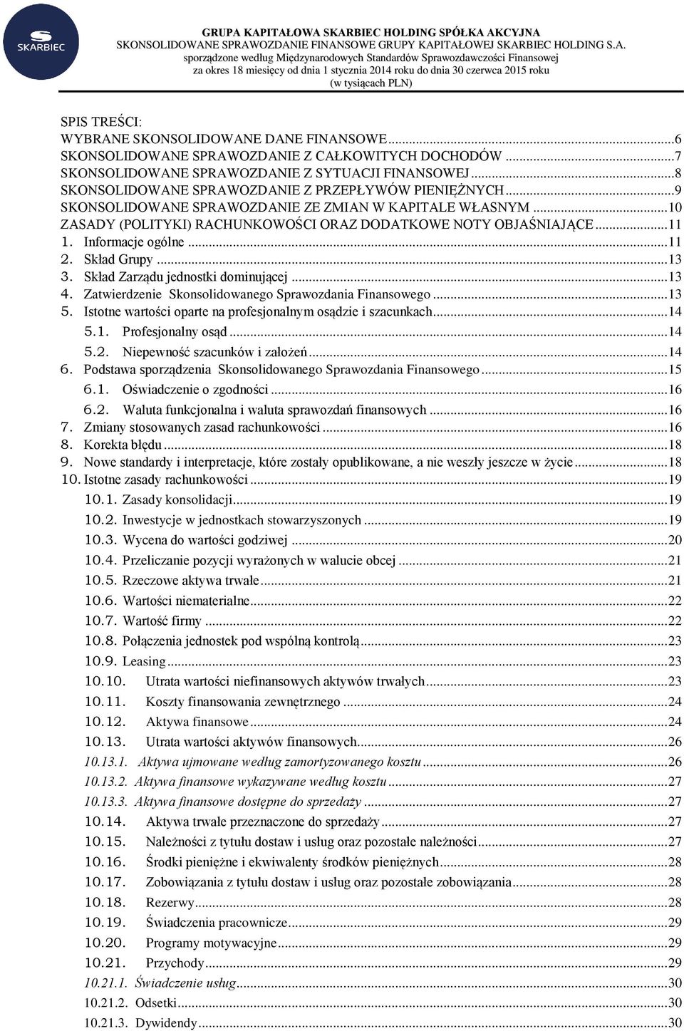 .. 6 E SPRAWOZDANIE Z CAŁKOWITYCH DOCHODÓW... 7 E SPRAWOZDANIE Z SYTUACJI FINANSOWEJ... 8 E SPRAWOZDANIE Z PRZEPŁYWÓW PIENIĘŻNYCH... 9 E SPRAWOZDANIE ZE ZMIAN W KAPITALE WŁASNYM.