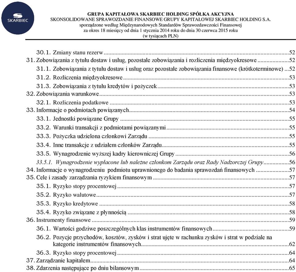 .. 52 31.2. Rozliczenia międzyokresowe... 53 31.3. Zobowiązania z tytułu kredytów i pożyczek... 53 32. Zobowiązania warunkowe... 53 32.1. Rozliczenia podatkowe... 53 33.