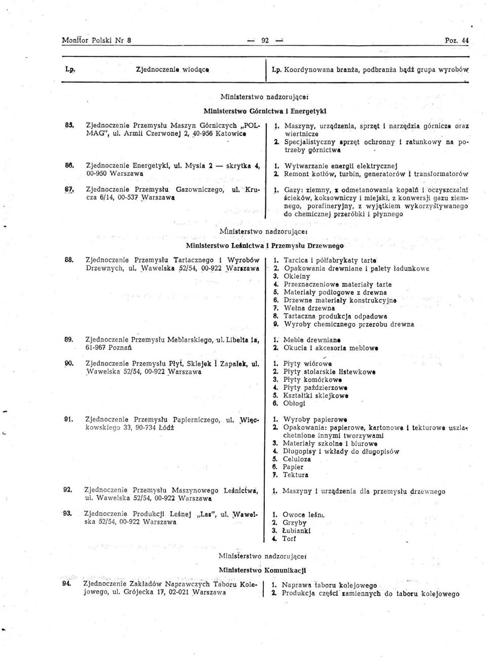 Zjednoczenie Przemysłu Gazowniczego,u1. ' Krucza 6/14, 00-537 :Warszawa!. Maszyny, urządzenia, sprzęt i narzędzia górnicze oraz wiertnicze 2.