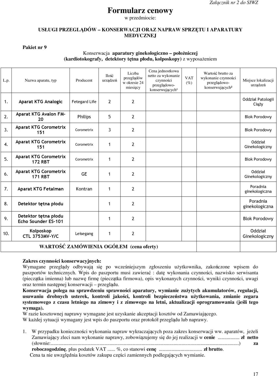 Aparat KTG Analogic Fetegard Life 2 2 Patologii Ciąży 2. 3. Aparat KTG Avalon FM- 20 Aparat KTG Corometrix 151 Philips 5 2 Blok Porodowy Corometrix 3 2 Blok Porodowy 4.