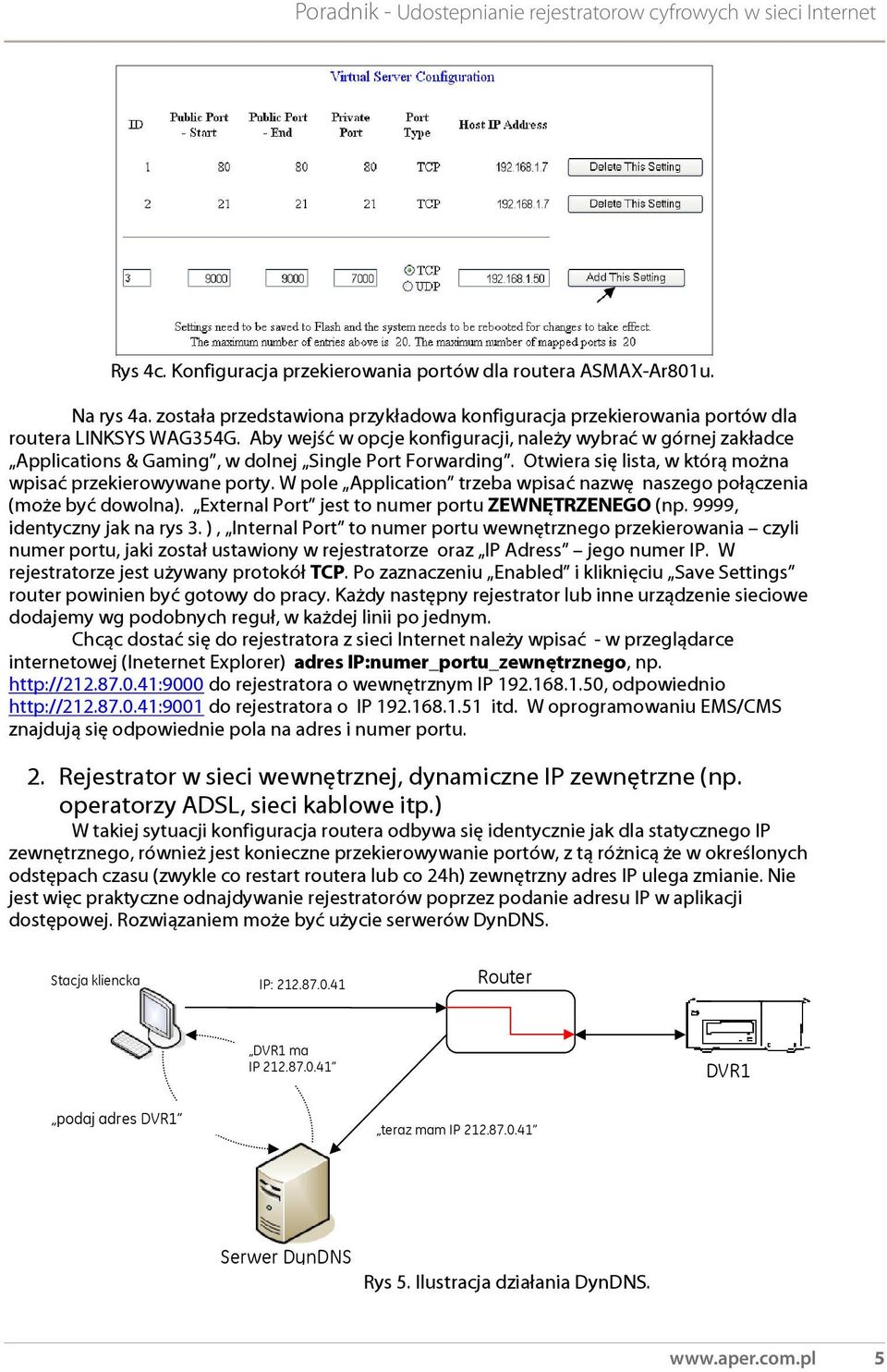 W pole Application trzeba wpisa nazw naszego po czenia (mo e by dowolna). External Port jest to numer portu ZEWN TRZENEGO (np. 9999, identyczny jak na rys 3.