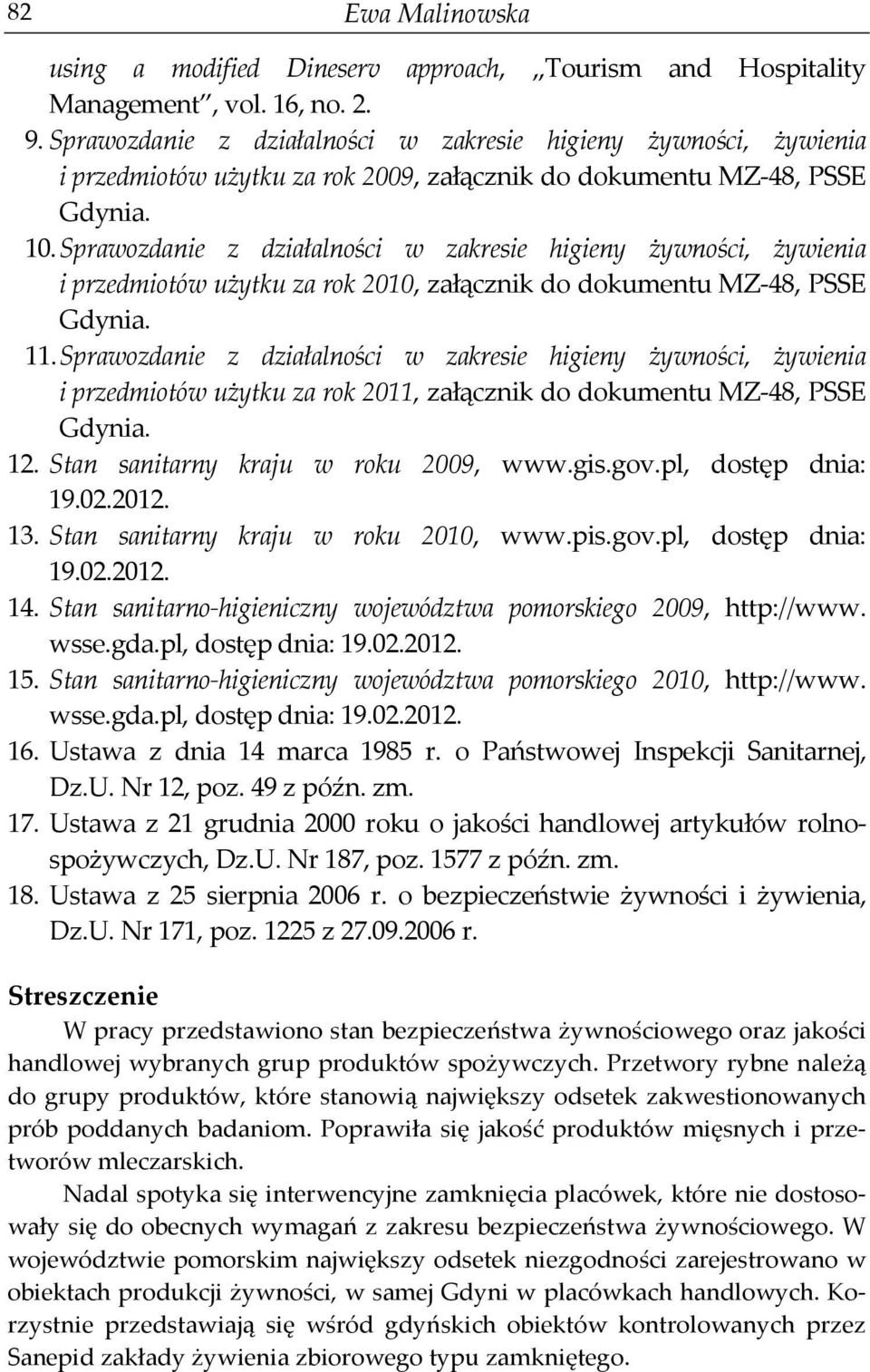 Sprawozdanie z działalności w zakresie higieny żywności, żywienia i przedmiotów użytku za rok 2010, załącznik do dokumentu MZ-48, PSSE Gdynia. 11.