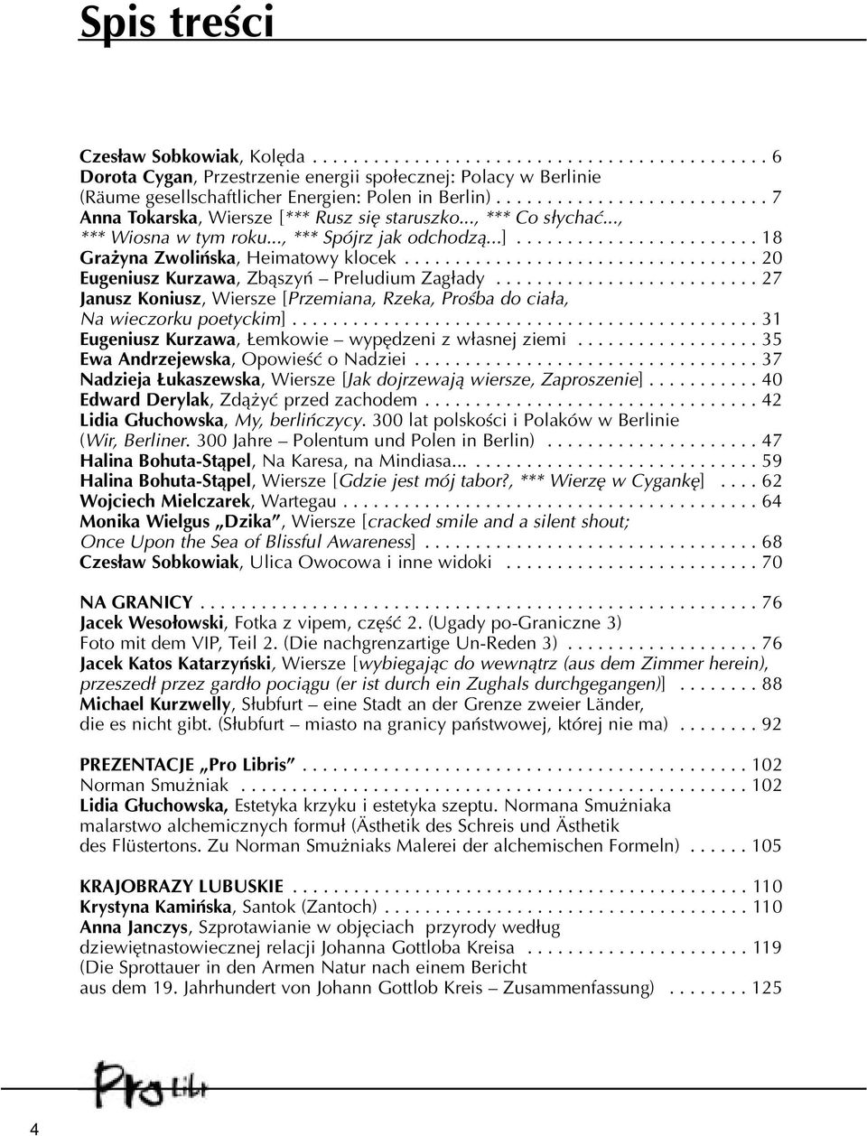 .................................. 20 Eugeniusz Kurzawa, Zb¹szyñ Preludium Zag³ady.......................... 27 Janusz Koniusz, Wiersze [Przemiana, Rzeka, Proœba do cia³a, Na wieczorku poetyckim].