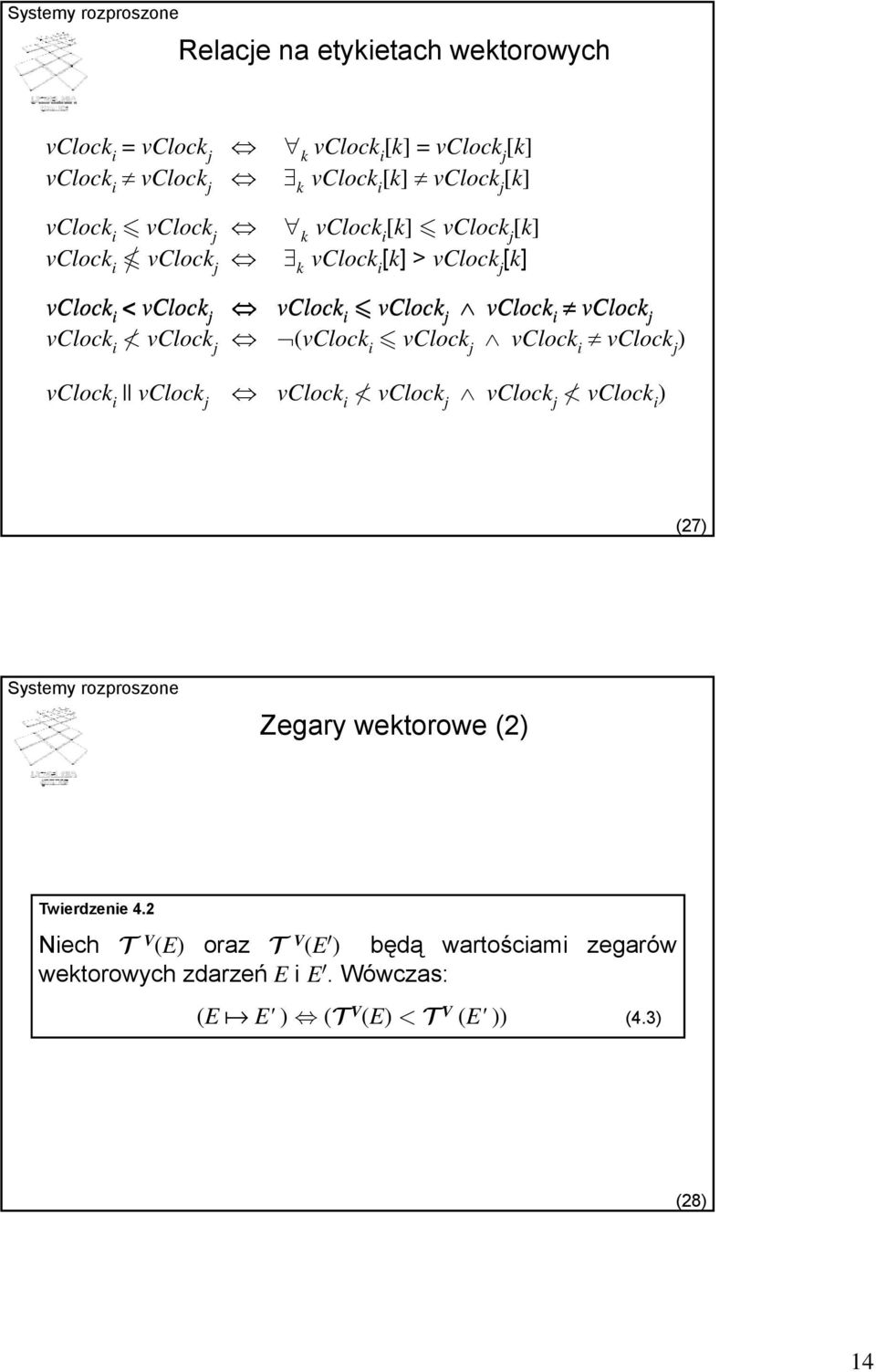 vclock i vclock j (vclock i vclock j vclock i vclock j ) vclock i vclock j vclock i vclock j vclock j vclock i ) (27) Zegary wektorowe (2)