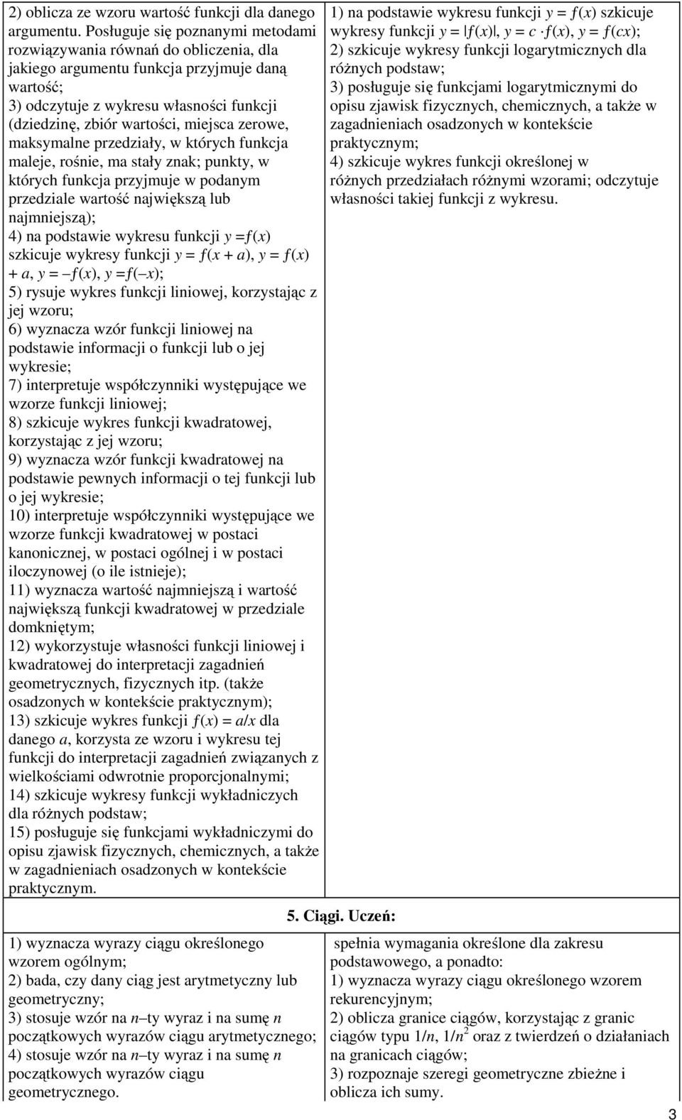 zerowe, maksymalne przedziały, w których funkcja maleje, rośnie, ma stały znak; punkty, w których funkcja przyjmuje w podanym przedziale wartość największą lub najmniejszą); 4) na podstawie wykresu