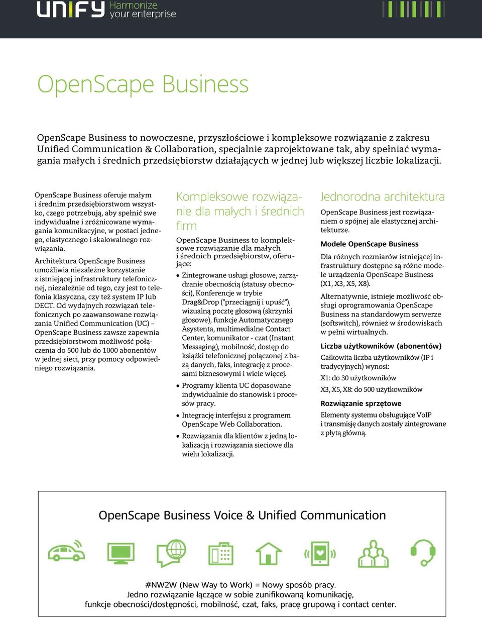 OpenScape Business oferuje małym i średnim przedsiębiorstwom wszystko, czego potrzebują, aby spełnić swe indywidualne i zróżnicowane wymagania komunikacyjne, w postaci jednego, elastycznego i