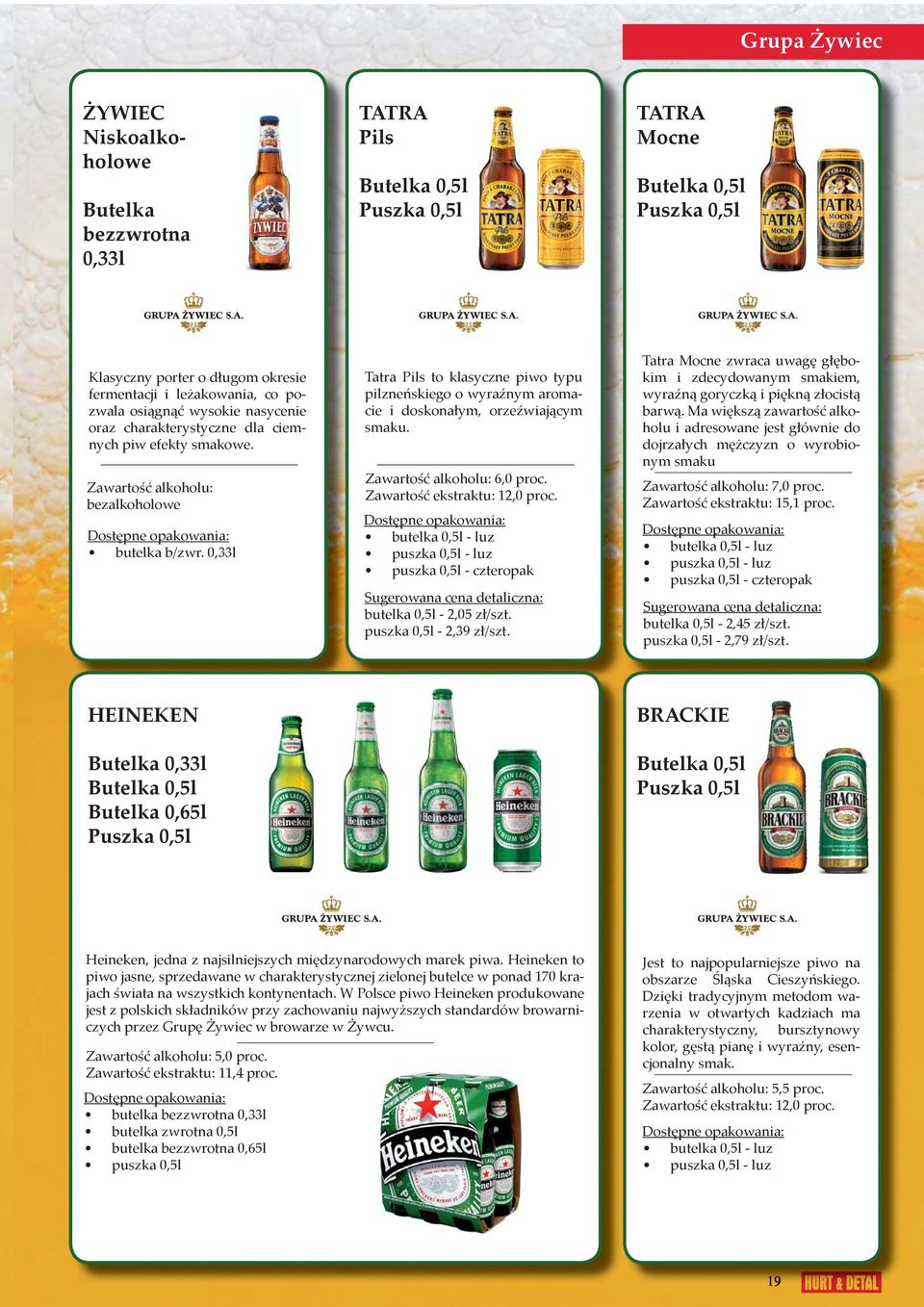 0,33l Tatra Pils to klasyczne piwo typu pilzneńskiego o wyraźnym aromacie i doskonałym, orzeźwiającym smaku. Zawartość alkoholu: 6,0 proc. Zawartość ekstraktu: 12,0 proc.