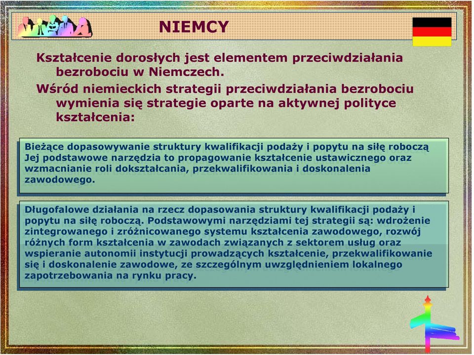 na siłę siłę roboczą Jej Jej podstawowe narzędzia to to propagowanie kształcenie ustawicznego oraz oraz wzmacnianie roli roli dokształcania, przekwalifikowania i i doskonalenia zawodowego.