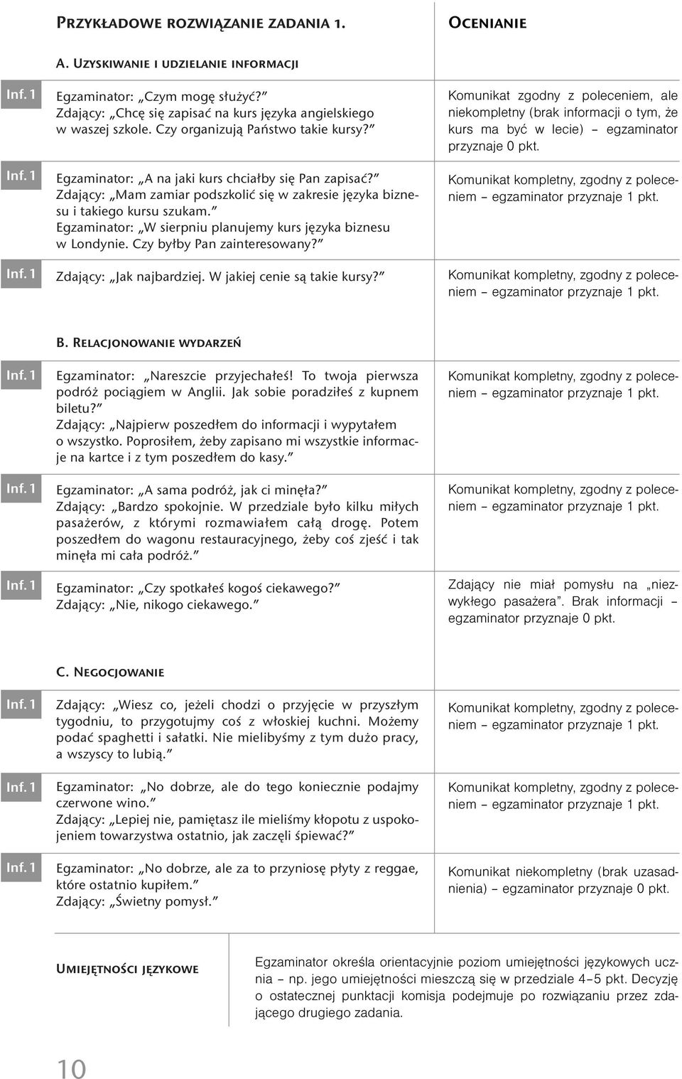 Zdający: Mam zamiar podszkolić się w zakresie języka biznesu i takiego kursu szukam. Egzaminator: W sierpniu planujemy kurs języka biznesu w Londynie. Czy byłby Pan zainteresowany?