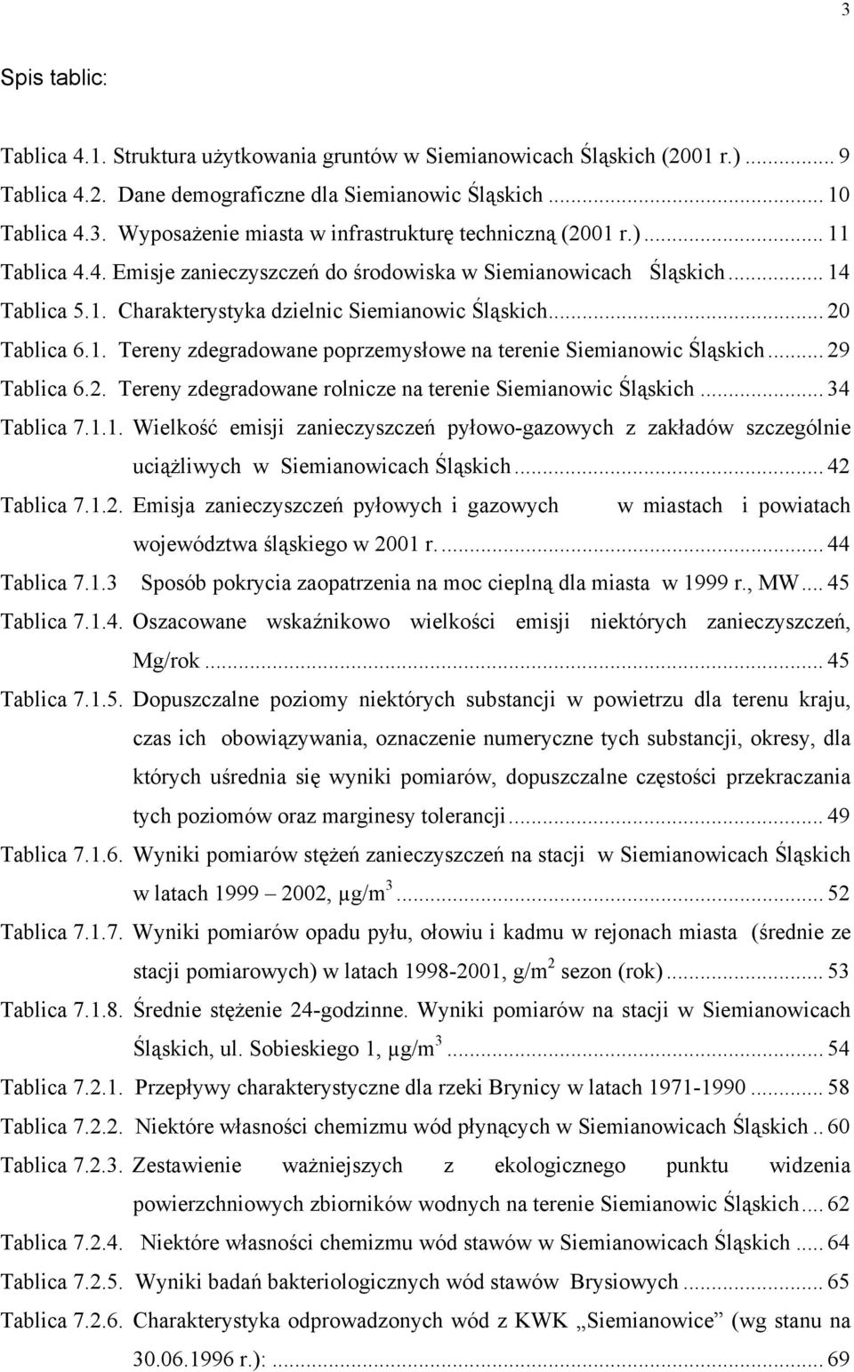 .. 29 Tablica 6.2. Tereny zdegradowane rolnicze na terenie Siemianowic Śląskich... 34 Tablica 7.1.