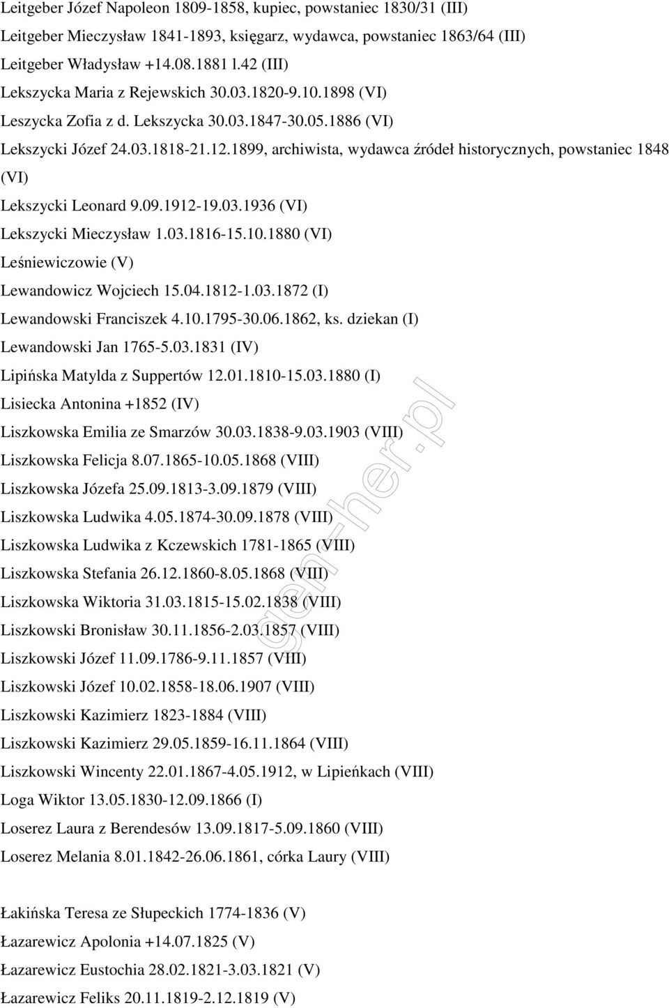 1899, archiwista, wydawca źródeł historycznych, powstaniec 1848 (VI) Lekszycki Leonard 9.09.1912-19.03.1936 (VI) Lekszycki Mieczysław 1.03.1816-15.10.