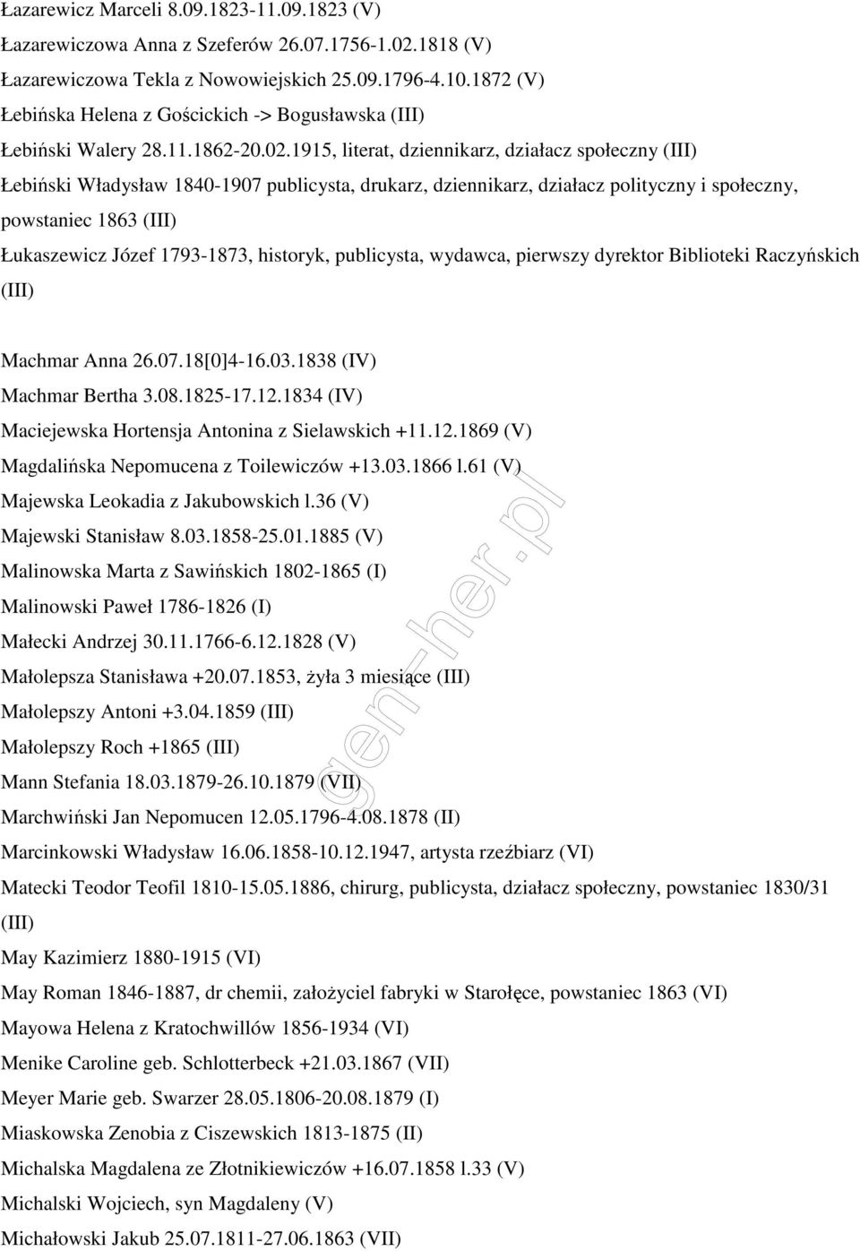 1915, literat, dziennikarz, działacz społeczny (III) Łebiński Władysław 1840-1907 publicysta, drukarz, dziennikarz, działacz polityczny i społeczny, powstaniec 1863 (III) Łukaszewicz Józef 1793-1873,