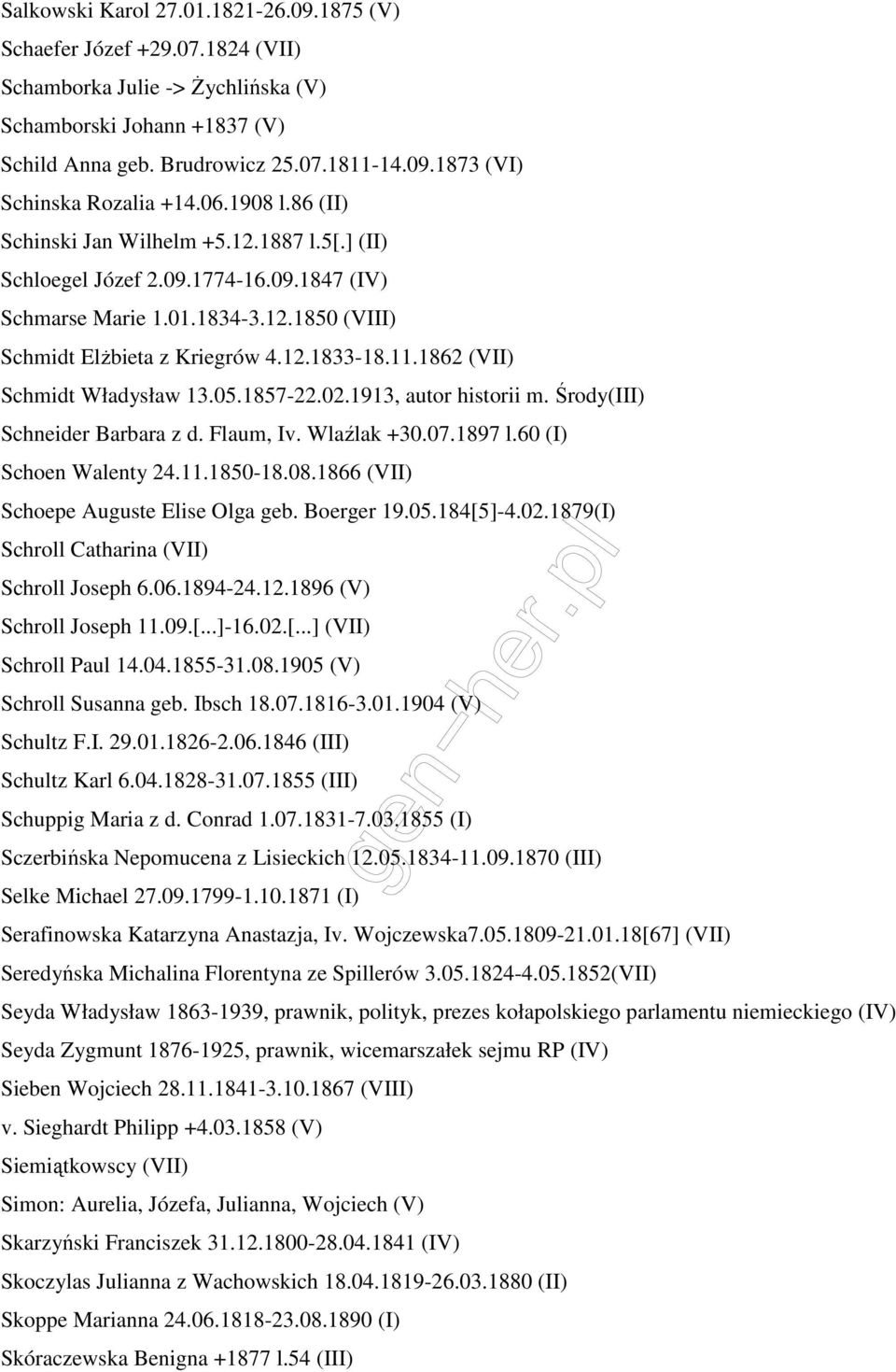 1862 (VII) Schmidt Władysław 13.05.1857-22.02.1913, autor historii m. Środy(III) Schneider Barbara z d. Flaum, Iv. Wlaźlak +30.07.1897 l.60 (I) Schoen Walenty 24.11.1850-18.08.