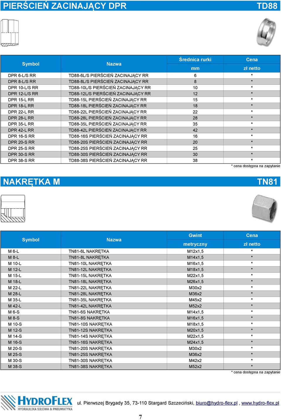 TD88-6L/S PIERŚCIEŃ ZACINAJĄCY RR TD88-8L/S PIERŚCIEŃ ZACINAJĄCY RR TD88-10L/S PIERŚCIEŃ ZACINAJĄCY RR TD88-12L/S PIERŚCIEŃ ZACINAJĄCY RR TD88-15L PIERŚCIEŃ ZACINAJĄCY RR TD88-18L PIERŚCIEŃ