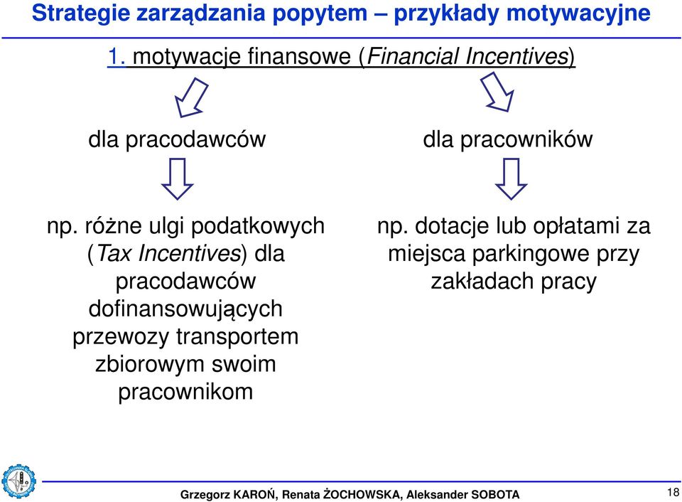 różne ulgi podatkowych (Tax Incentives) dla pracodawców dofinansowujących przewozy transportem