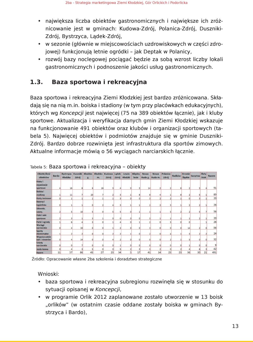 gastronomicznych. 1.3. Baza sportowa i rekreacyjna Baza sportowa i rekreacyjna Ziemi Kłodzkiej jest bardzo zróżnicowana. Składają się na nią m.in.