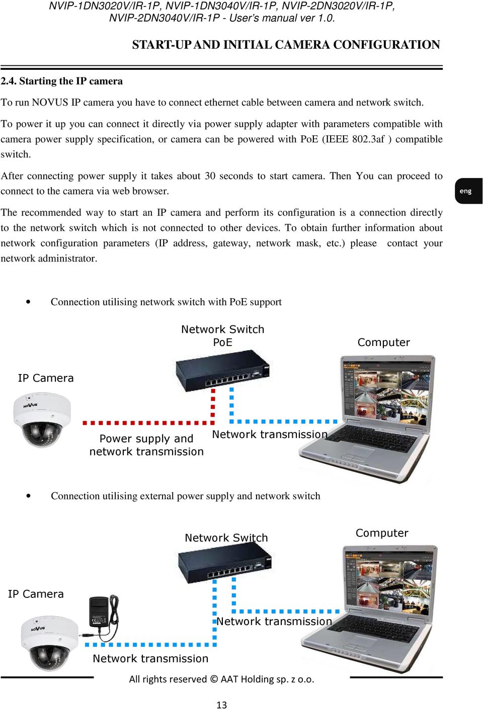 3af ) compatible switch. After connecting power supply it takes about 30 seconds to start camera. Then You can proceed to connect to the camera via web browser.