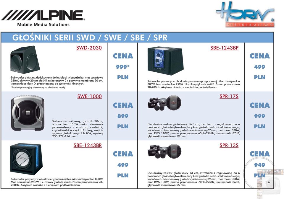 Moc nominalna 250W. 12-calowy głośnik serii E. Pasmo przenoszenia 28-200Hz. Akrylowe okienko z niebieskim podświetleniem. SWE-1000 SPR-17S Subwoofer aktywny, głośnik 20cm, wzmacniacz 150W maks.