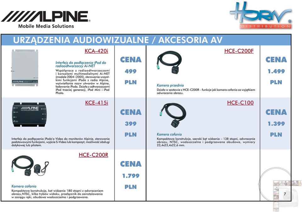 HCE-C200F Kamera przednia Działa w zestawie z HCE-C200R funkcje jak kamera cofania za wyjątkiem odwracania obrazu. 499 1.499 KCE-415i HCE-C100 399 1.