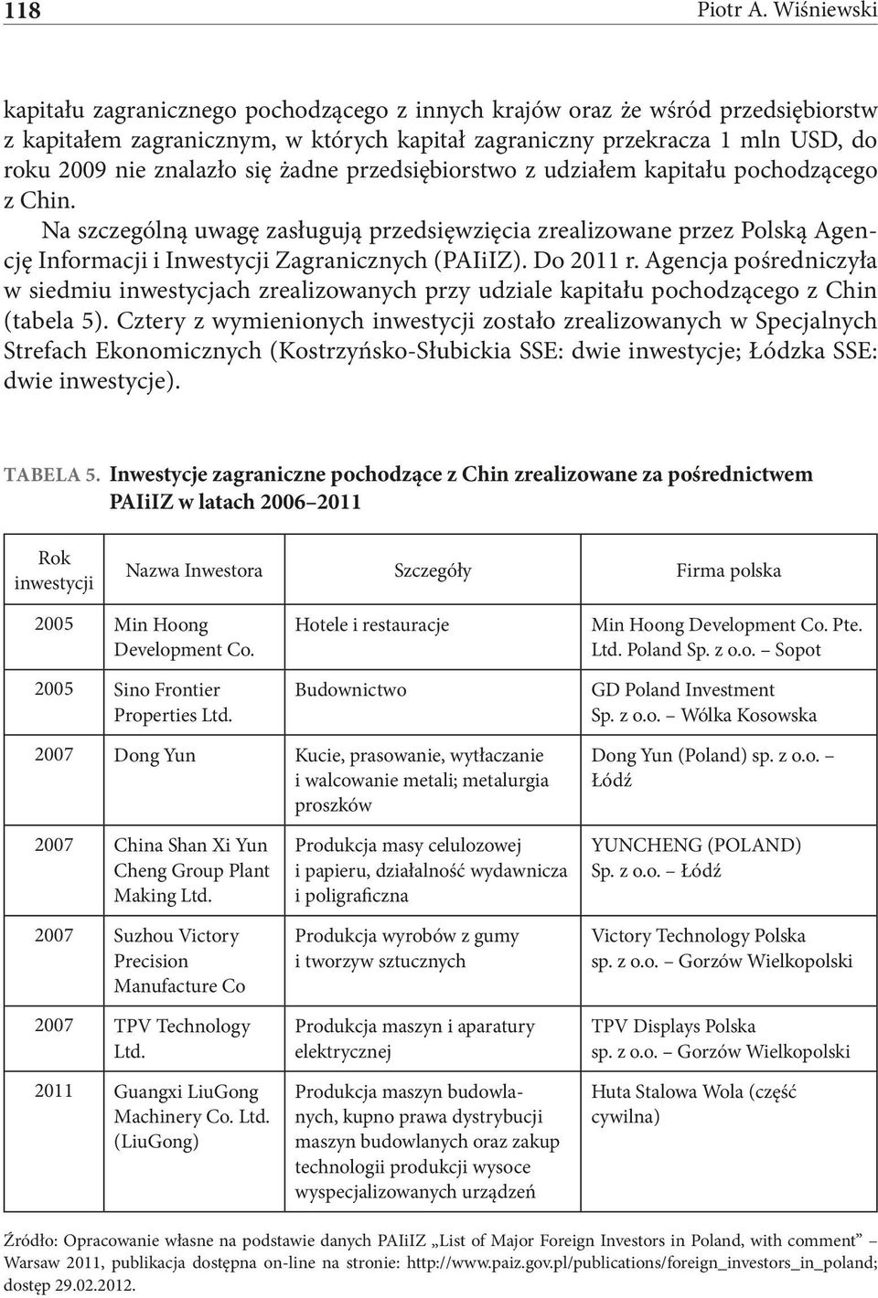 się żadne przedsiębiorstwo z udziałem kapitału pochodzącego z Chin. Na szczególną uwagę zasługują przedsięwzięcia zrealizowane przez Polską Agencję Informacji i Inwestycji Zagranicznych (PAIiIZ).