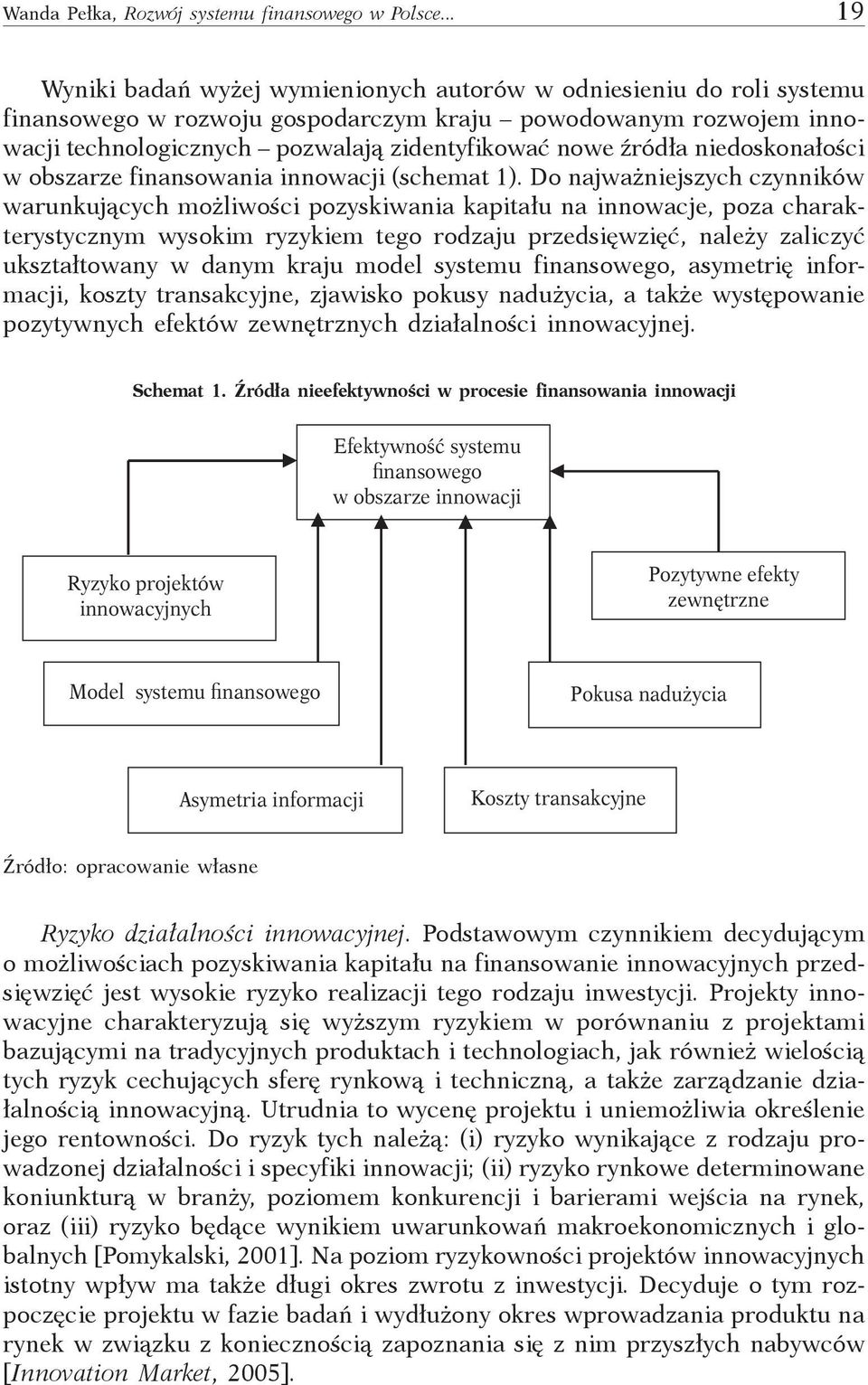 źródła niedoskonałości w obszarze finansowania innowacji (schemat 1).