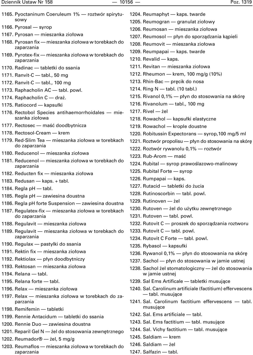 Ratiocord kapsu ki 1176. Rectobol Species antihaemorrhoidales mieszanka zio owa 1177. Rectosec maêç doodbytnicza 1178. Rectosol-Cream krem 1179. Red-Slim Tea mieszanka zio owa w torebkach 1180.