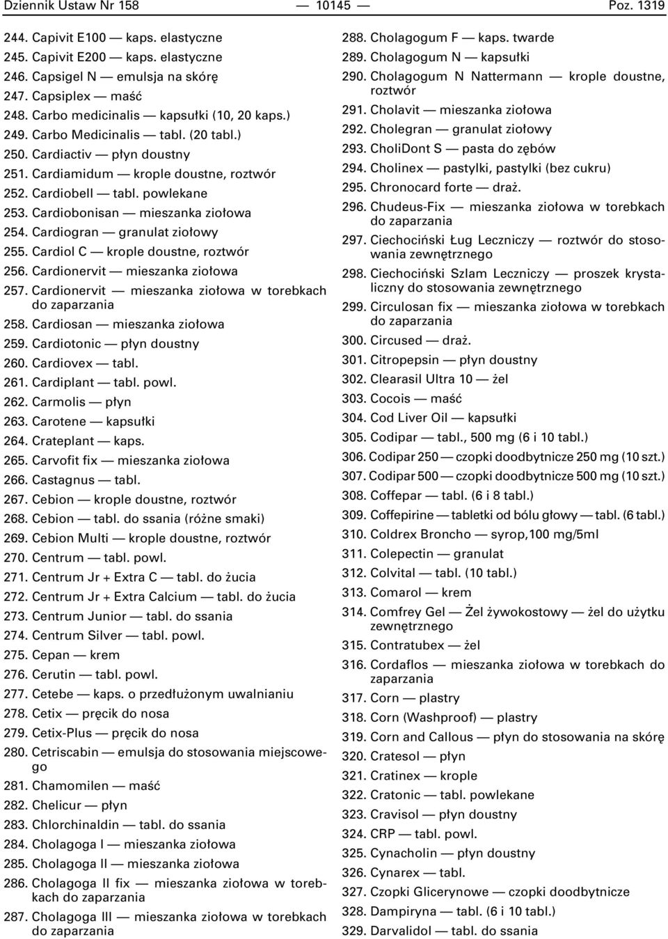 Cardiobonisan mieszanka zio owa 254. Cardiogran granulat zio owy 255. Cardiol C krople doustne, roztwór 256. Cardionervit mieszanka zio owa 257. Cardionervit mieszanka zio owa w torebkach 258.