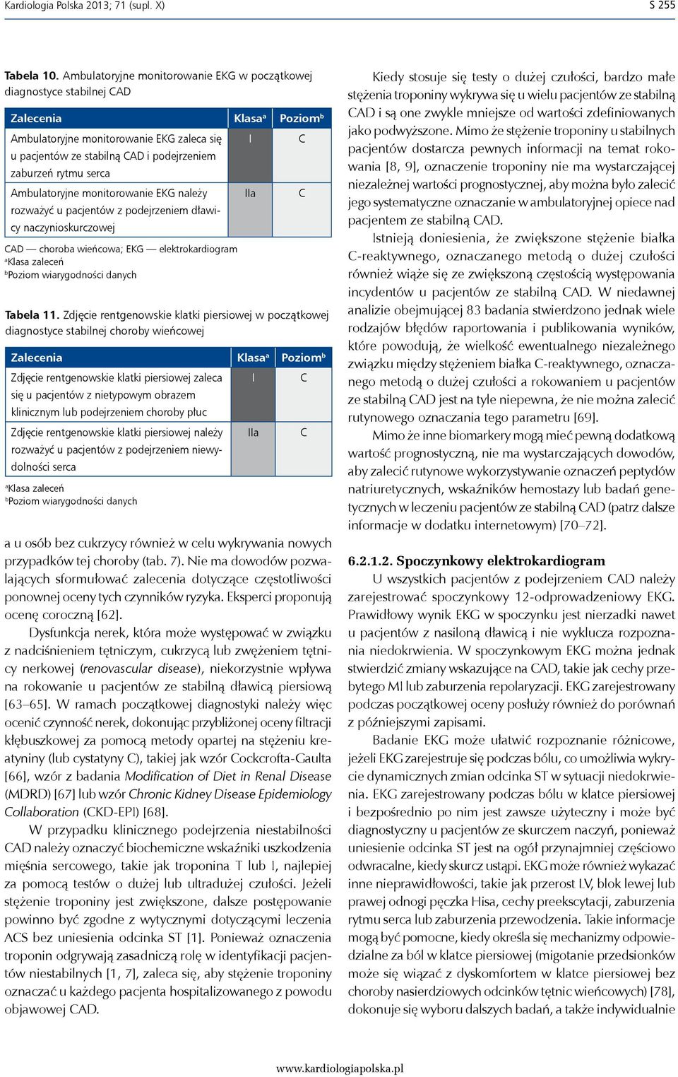 rytmu serca Ambulatoryjne monitorowanie EKG należy rozważyć u pacjentów z podejrzeniem dławicy naczynioskurczowej IIa C CAD choroba wieńcowa; EKG elektrokardiogram a Klasa zaleceń b Poziom