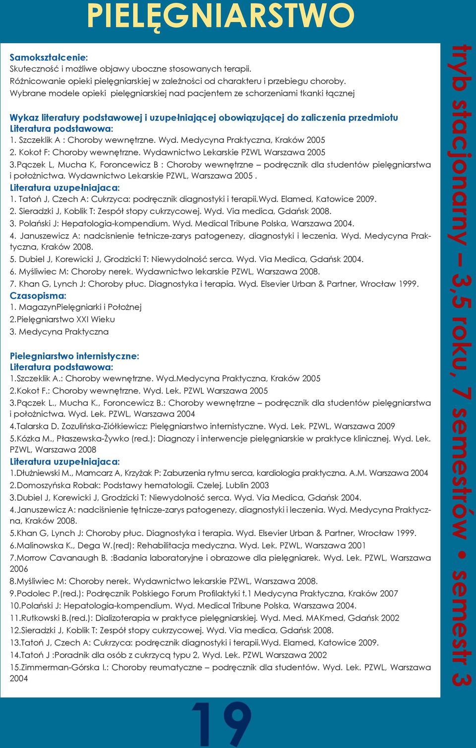 Szczeklik A : Choroby wewnętrzne. Wyd. Medycyna Praktyczna, Kraków 2005 2. Kokot F: Choroby wewnętrzne. Wydawnictwo Lekarskie PZWL Warszawa 2005 3.