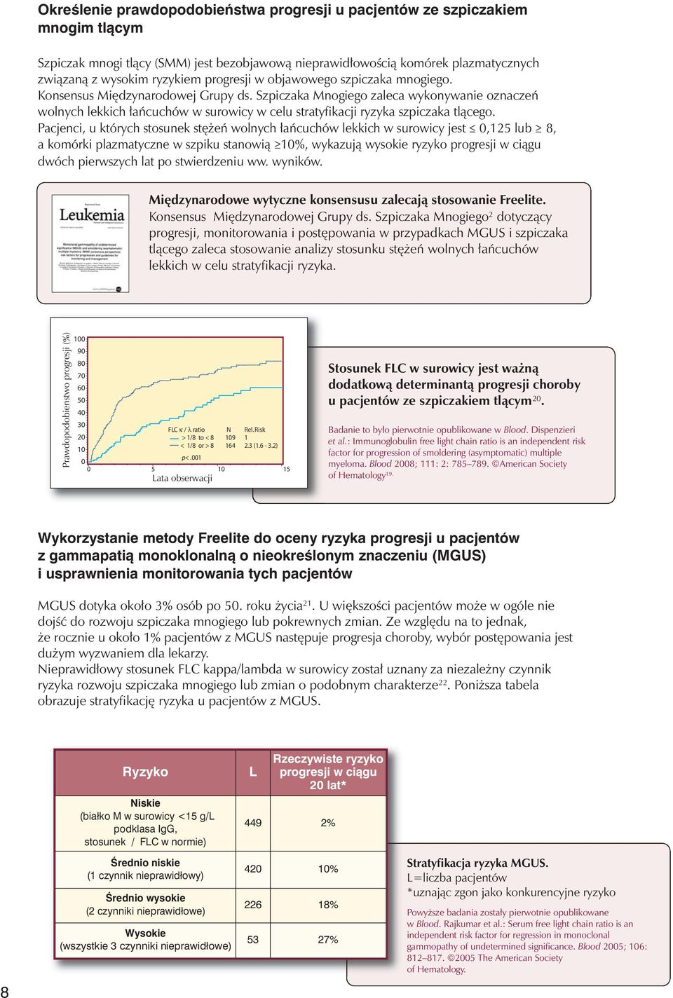 Szpiczaka Mnogiego zaleca wykonywanie oznaczeń wolnych lekkich łańcuchów w surowicy w celu stratyfikacji ryzyka szpiczaka tlącego.