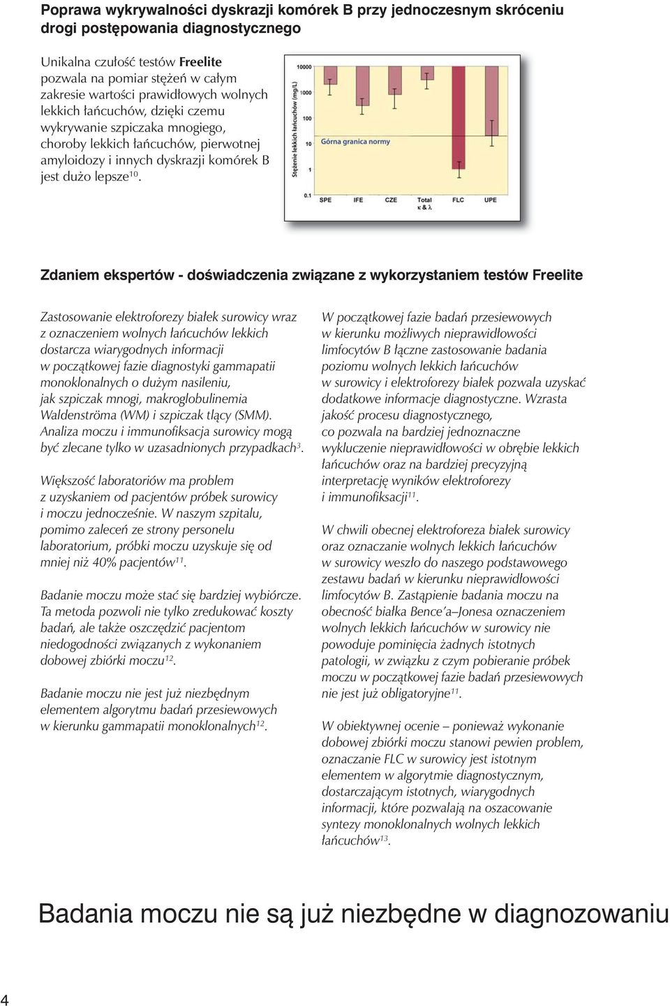 Zdaniem ekspertów - doêwiadczenia zwiàzane z wykorzystaniem testów Freelite Zastosowanie elektroforezy białek surowicy wraz z oznaczeniem wolnych łańcuchów lekkich dostarcza wiarygodnych informacji w