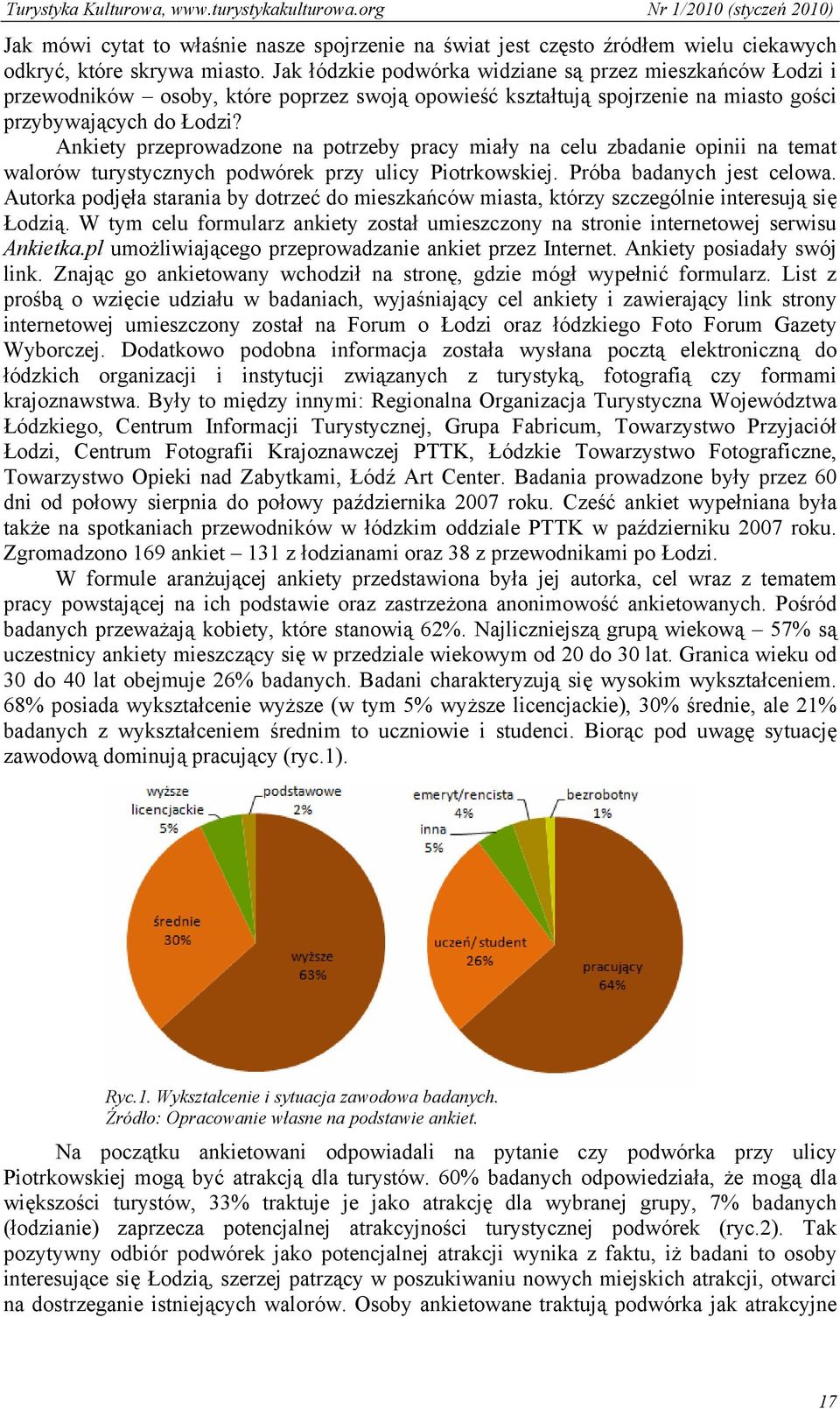 Ankiety przeprowadzone na potrzeby pracy miały na celu zbadanie opinii na temat walorów turystycznych podwórek przy ulicy Piotrkowskiej. Próba badanych jest celowa.