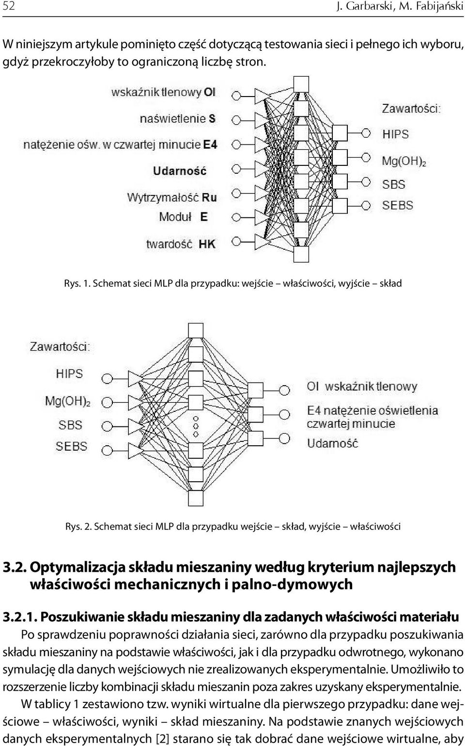 2.1. Poszukiwanie składu mieszaniny dla zadanych właściwości materiału Po sprawdzeniu poprawności działania sieci, zarówno dla przypadku poszukiwania składu mieszaniny na podstawie właściwości, jak i