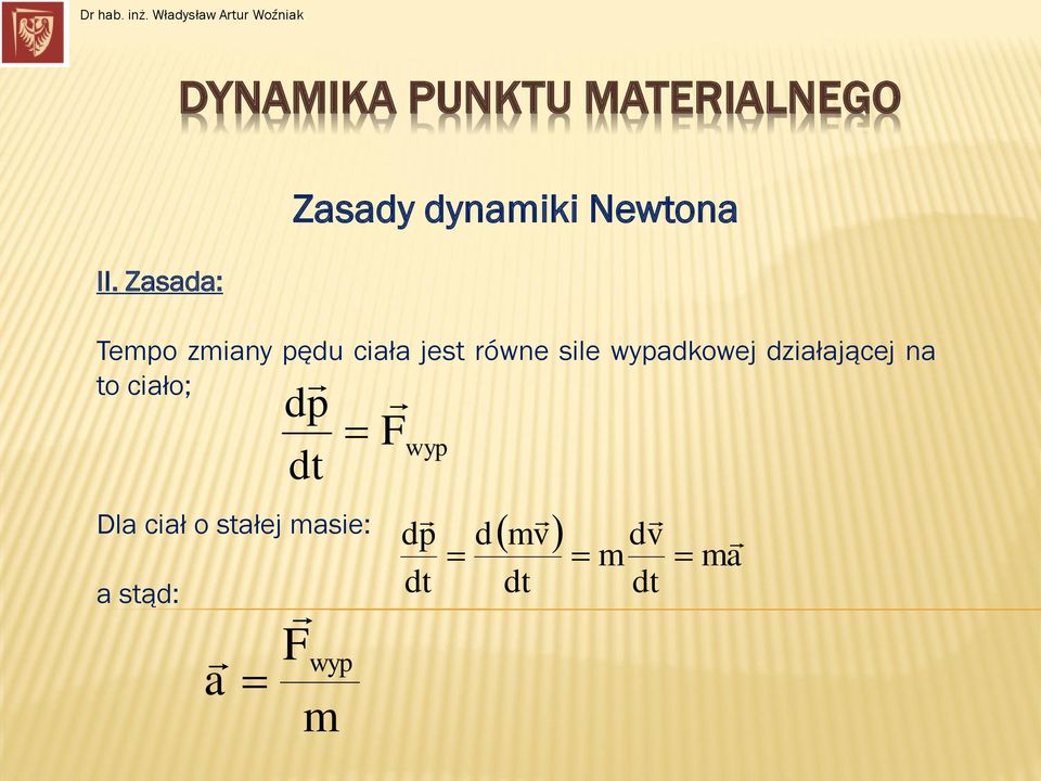 Newtoa Tepo zay pęd cała jest rówe sle wypadkowej