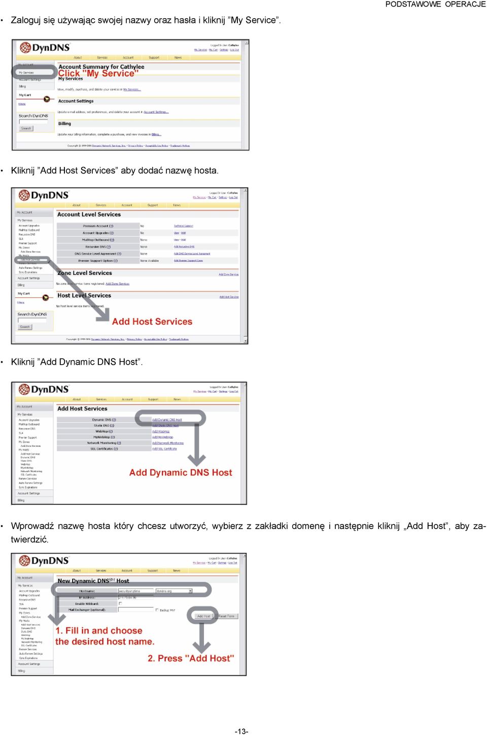 Kliknij Add Dynamic DNS Host.