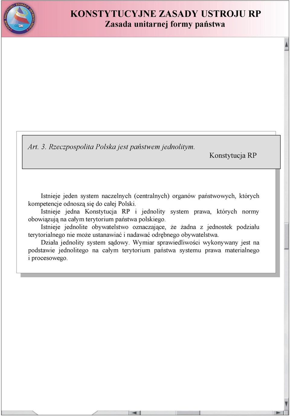 Istnieje jedna i jednolity system prawa, których normy obowiązują na całym terytorium państwa polskiego.