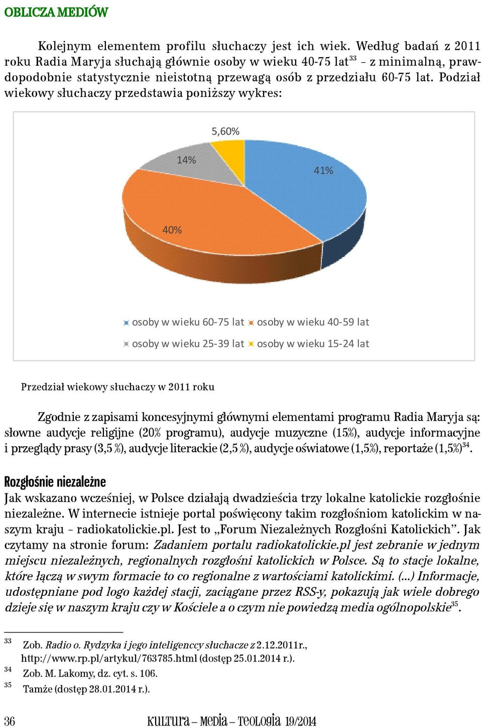 Podział wiekowy słuchaczy przedstawia poniższy wykres: 5,60% 14% 41% 40% osoby w wieku 60-75 lat osoby w wieku 25-39 lat osoby w wieku 40-59 lat osoby w wieku 15-24 lat Przedział wiekowy słuchaczy w