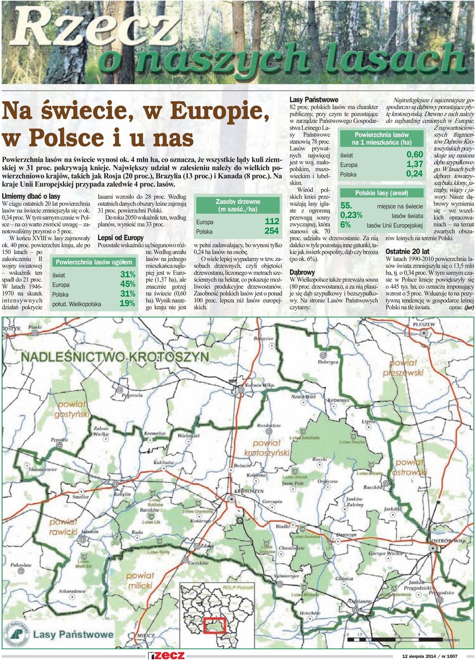 lasów. Umiemy dbaæ o lasy W ci¹gu ostatnich 20 lat powierzchnia lasów na œwiecie zmniejszy³a siê o ok. 0,34 proc. W tym samym czasie w Polsce na co warto zwróciæ uwagê zanotowaliœmy przyrost o 5 proc.