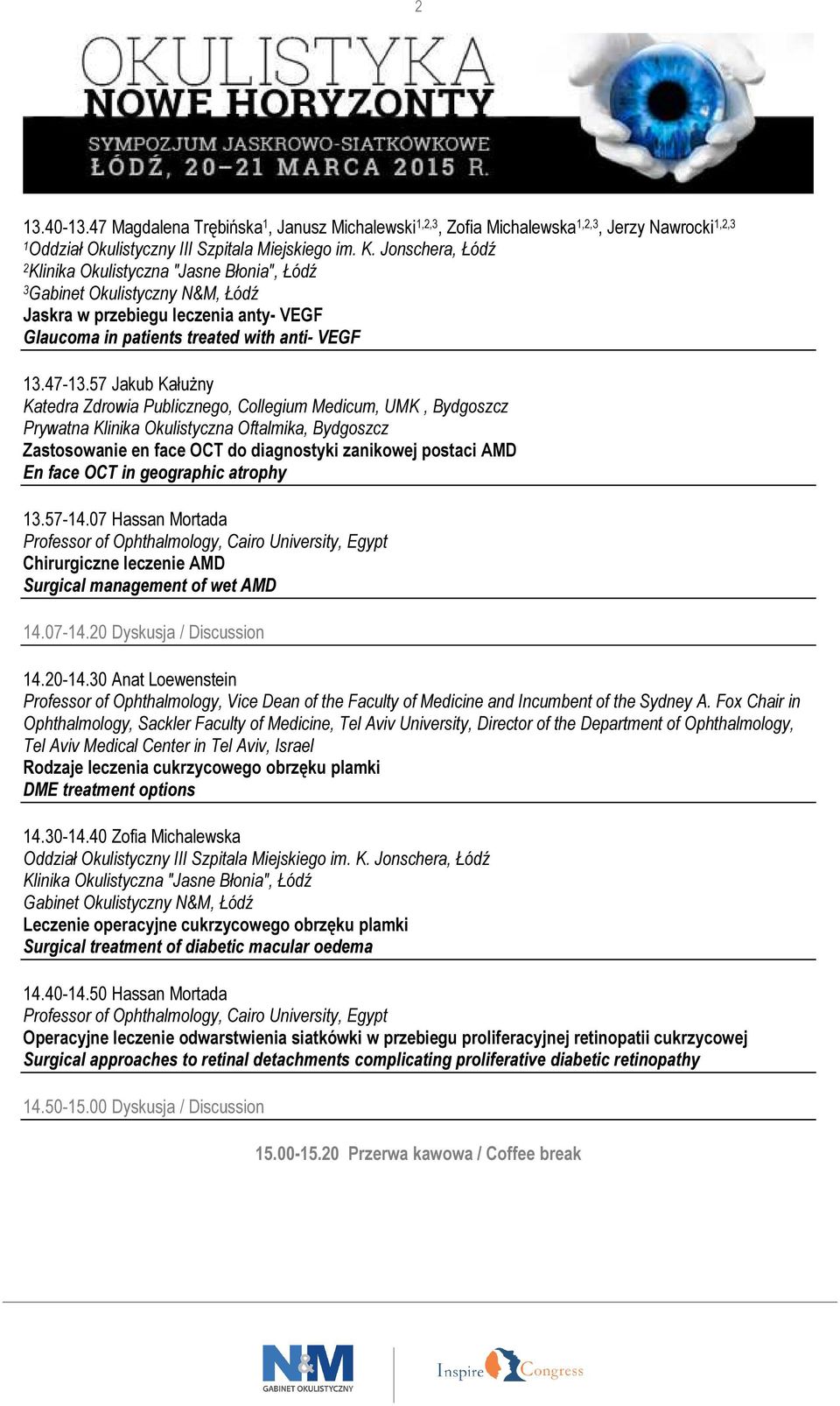 face OCT in geographic atrophy.57-4.07 Hassan Mortada Chirurgiczne leczenie AMD Surgical management of wet AMD 4.07-4.0 Dyskusja / Discussion 4.0-4.