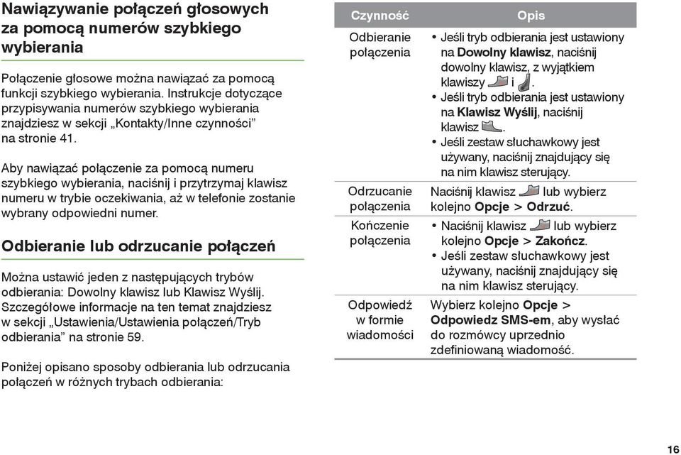 Aby nawiązać połączenie za pomocą numeru szybkiego wybierania, naciśnij i przytrzymaj klawisz numeru w trybie oczekiwania, aż w telefonie zostanie wybrany odpowiedni numer.