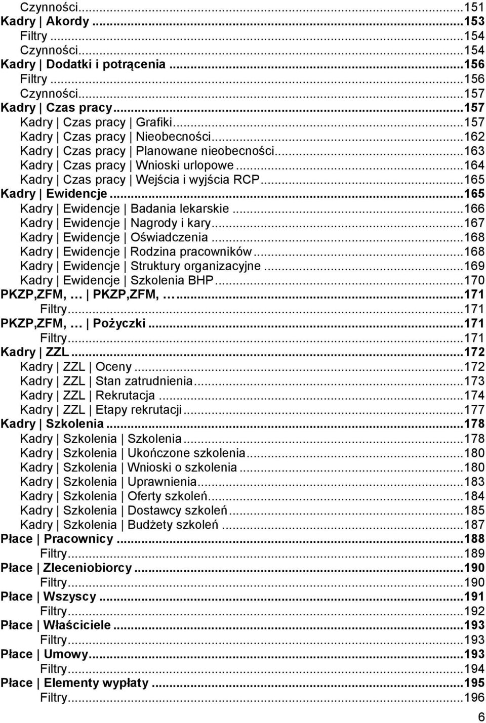 .. 165 Kadry Ewidencje Badania lekarskie... 166 Kadry Ewidencje Nagrody i kary... 167 Kadry Ewidencje Oświadczenia... 168 Kadry Ewidencje Rodzina pracowników.