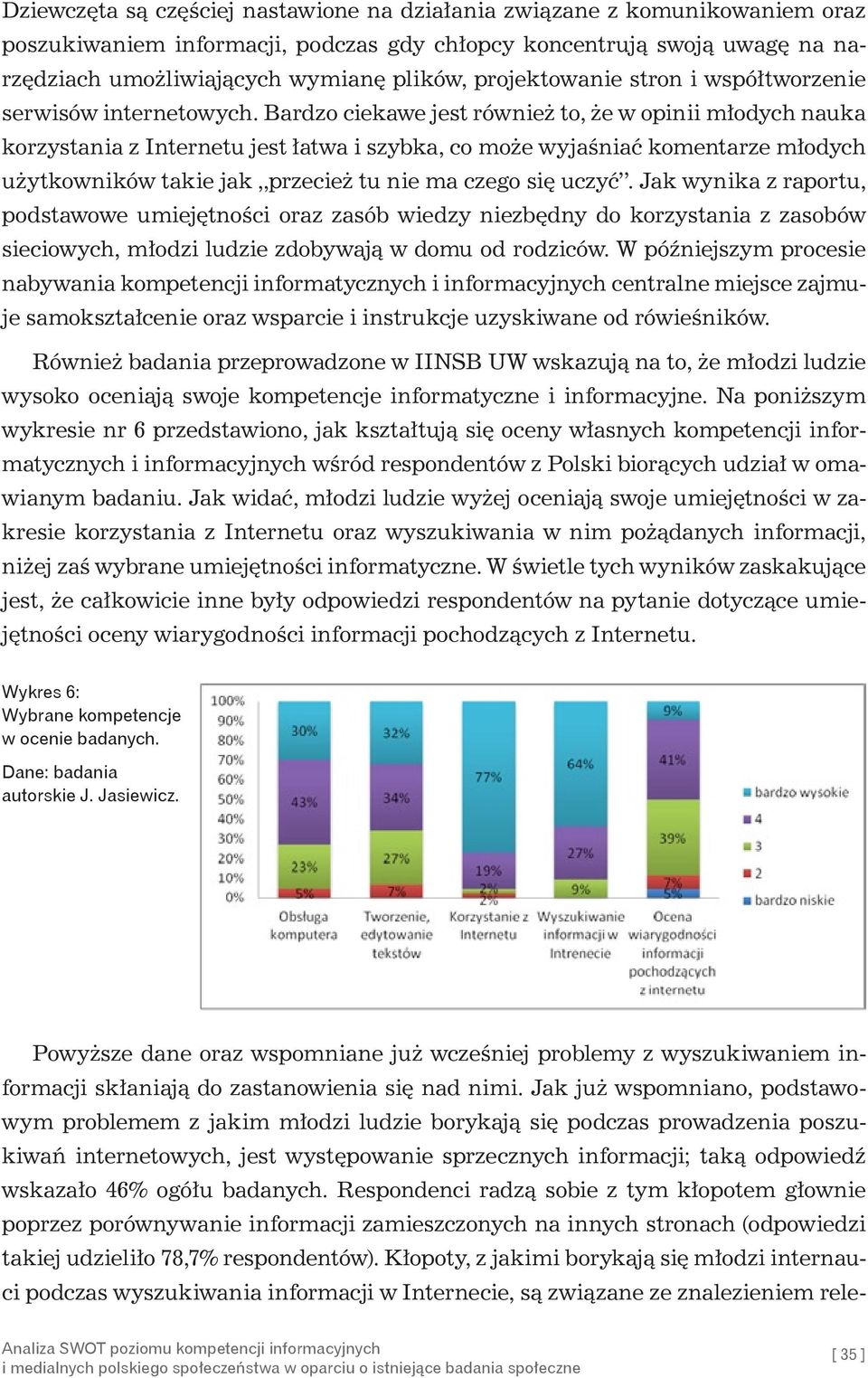 Bardzo ciekawe jest również to, że w opinii młodych nauka korzystania z Internetu jest łatwa i szybka, co może wyjaśniać komentarze młodych użytkowników takie jak przecież tu nie ma czego się uczyć.