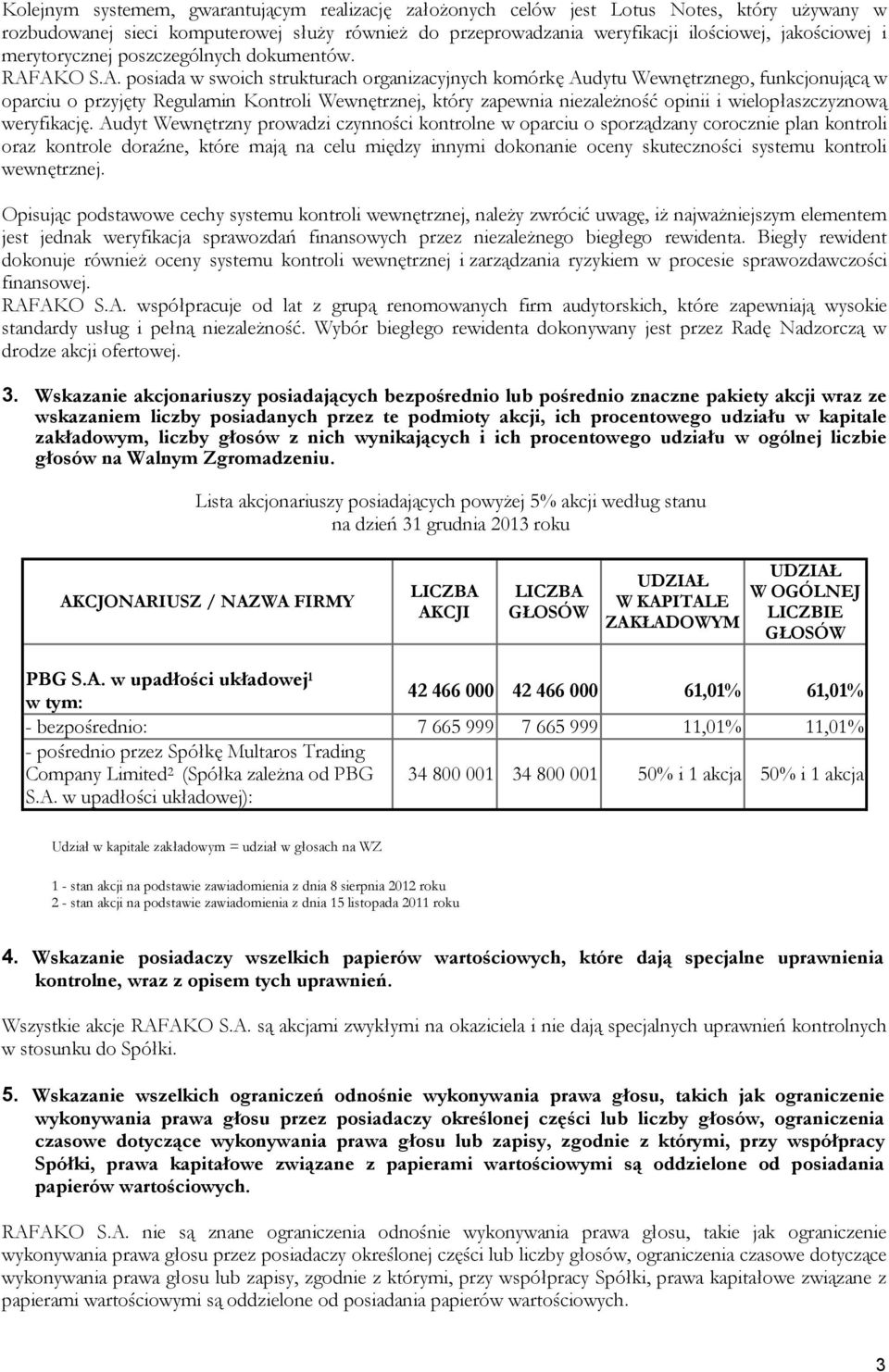 AKO S.A. posiada w swoich strukturach organizacyjnych komórkę Audytu Wewnętrznego, funkcjonującą w oparciu o przyjęty Regulamin Kontroli Wewnętrznej, który zapewnia niezależność opinii i