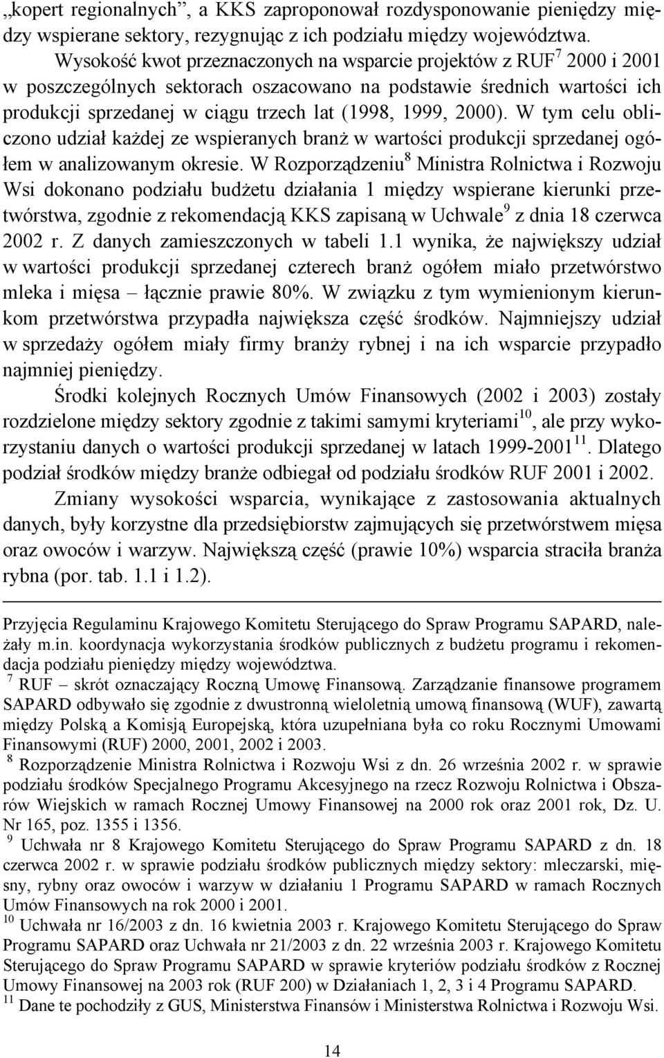 2000). W tym celu obliczono udział każdej ze wspieranych branż w wartości produkcji sprzedanej ogółem w analizowanym okresie.