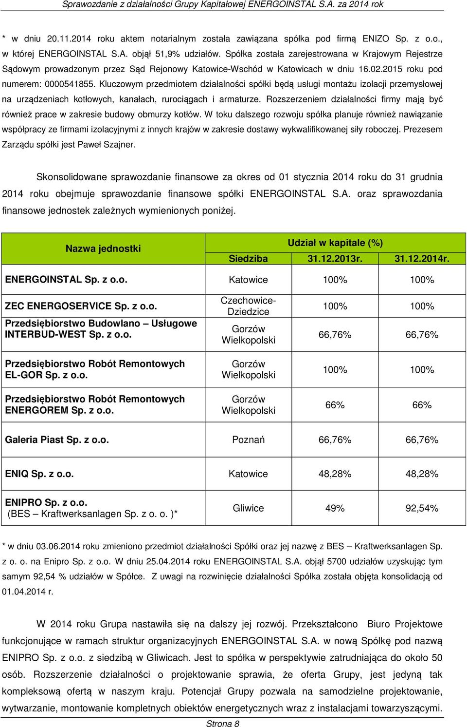 Kluczowym przedmiotem działalności spółki będą usługi montażu izolacji przemysłowej na urządzeniach kotłowych, kanałach, rurociągach i armaturze.