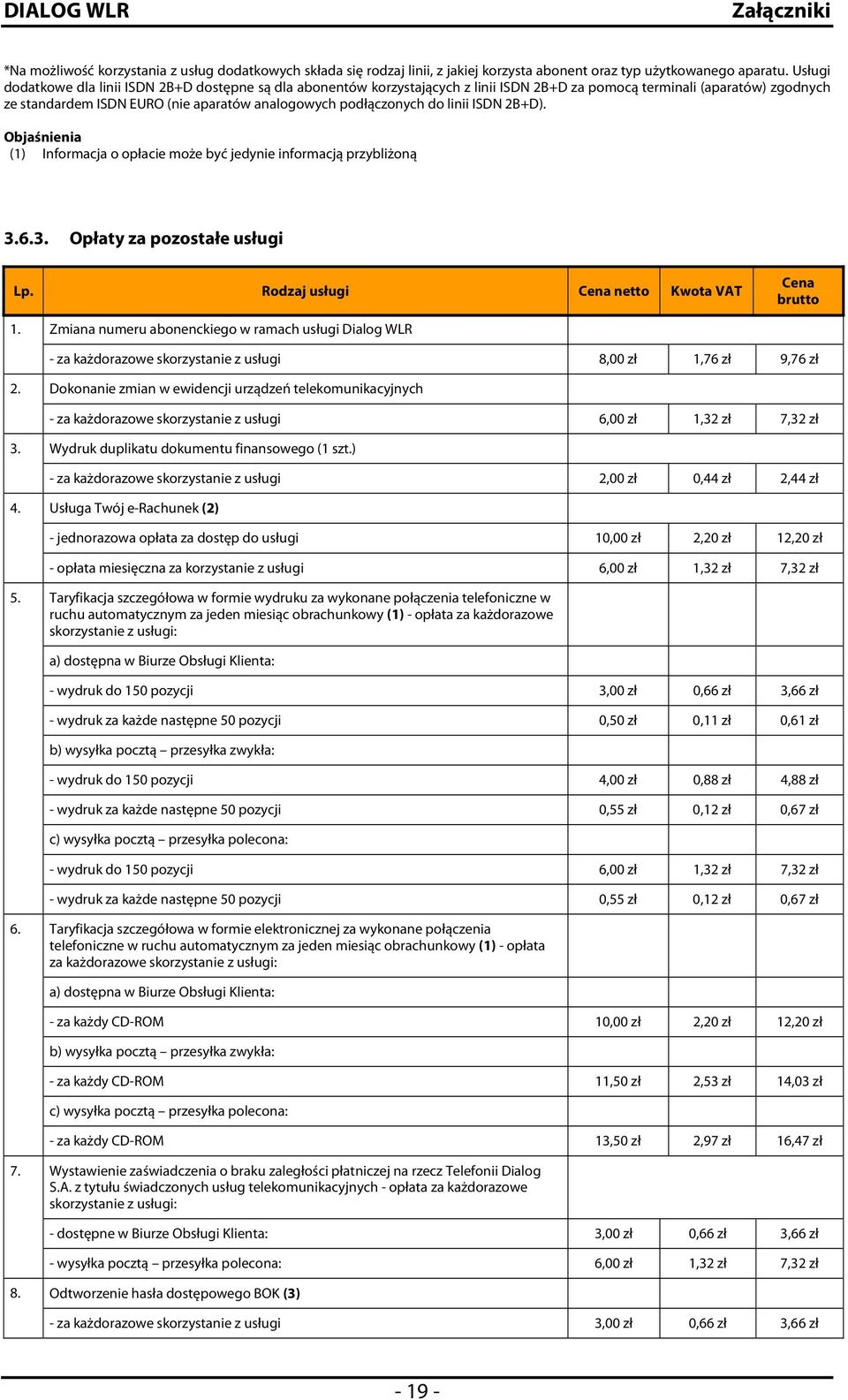 do linii ISDN 2B+D). (1) Informacja o opłacie może być jedynie informacją przybliżoną 3.